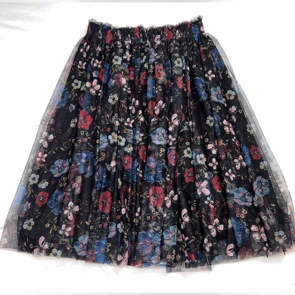 LAUREN CONRAD Disney Snow White Smocked A-Line Midi Skirt, Floral Printed Tulle - Picture 3 of 14